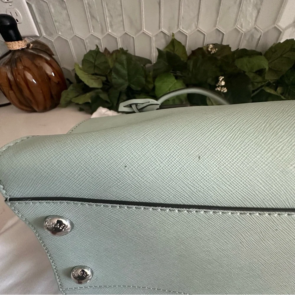 Michael Kors Mint Green Leather Satchel With Silver-Tone Hardware & Dust Bag - Picture 10 of 14